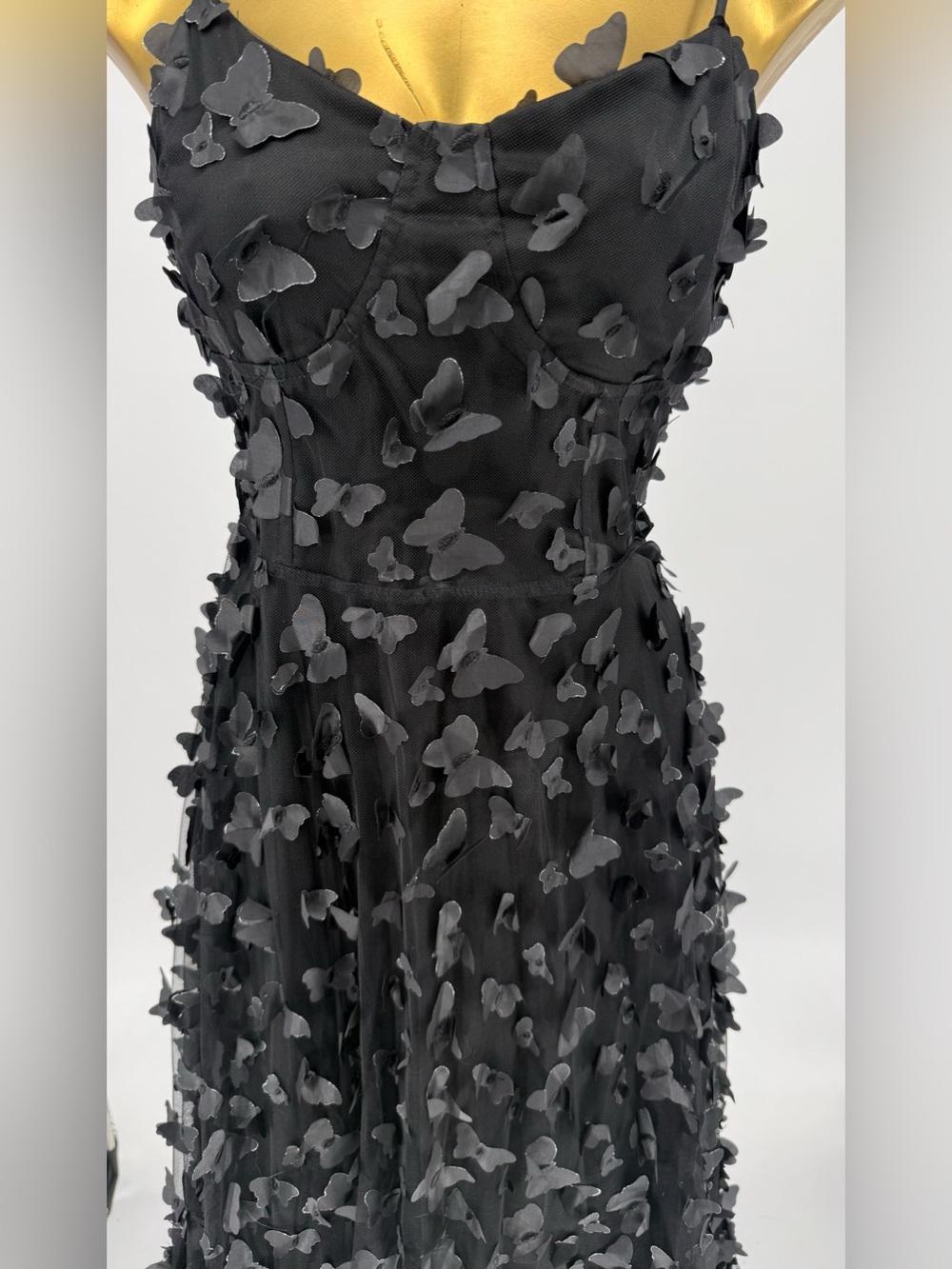 Betsey Johnson Black Butterfly-Appliqué Spaghetti Strap Maxi Dress Size Medium - Picture 4 of 9
